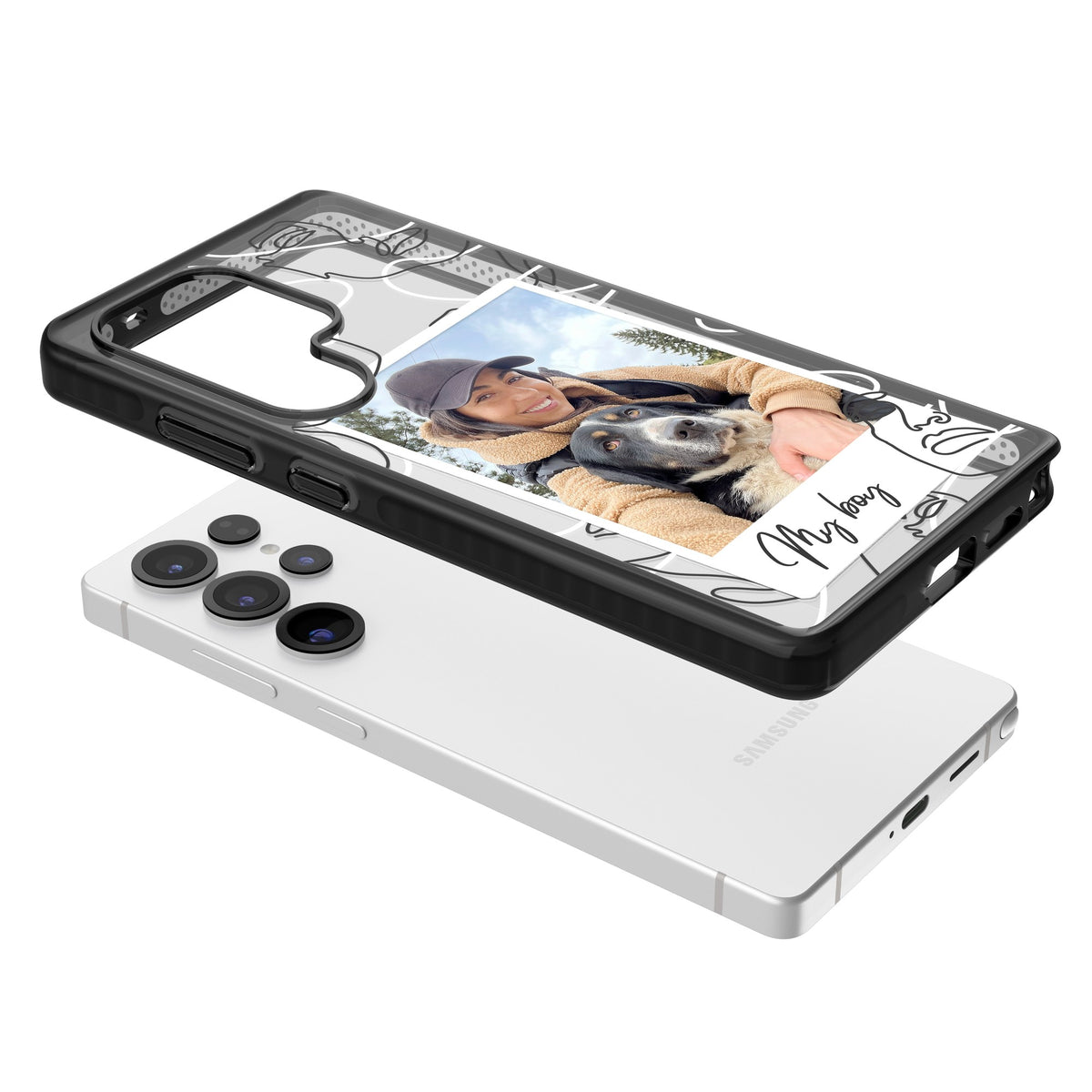 Personalised Abstract Faces Instant Photo Samsung S25 Ultra / Samsung S26 Ultra Impact Black Phone Case angled