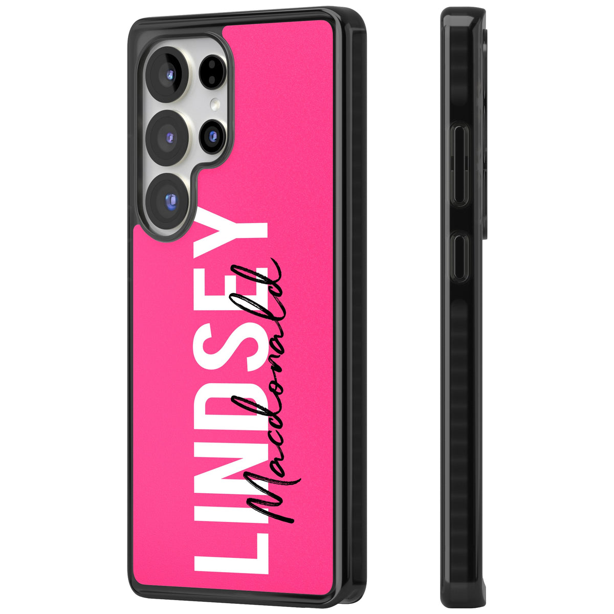 Personalised Bold Name: Pink Samsung S25 Ultra / Samsung S26 Ultra Impact Black Phone Case side