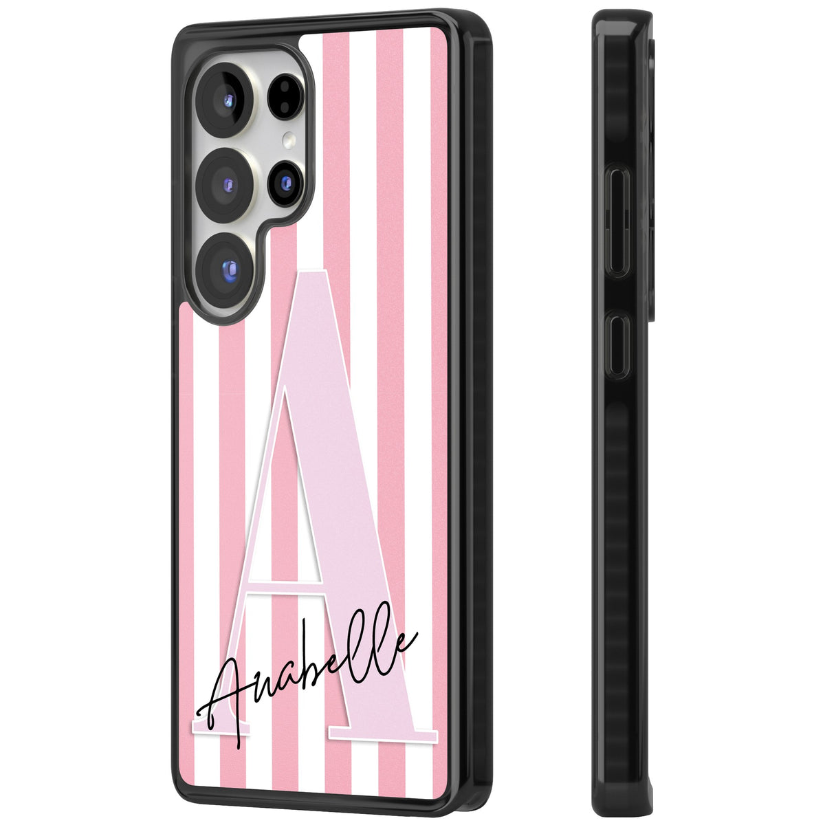 Personalised Soft Pink Stripes Samsung S25 Ultra / Samsung S26 Ultra Impact Black Phone Case side