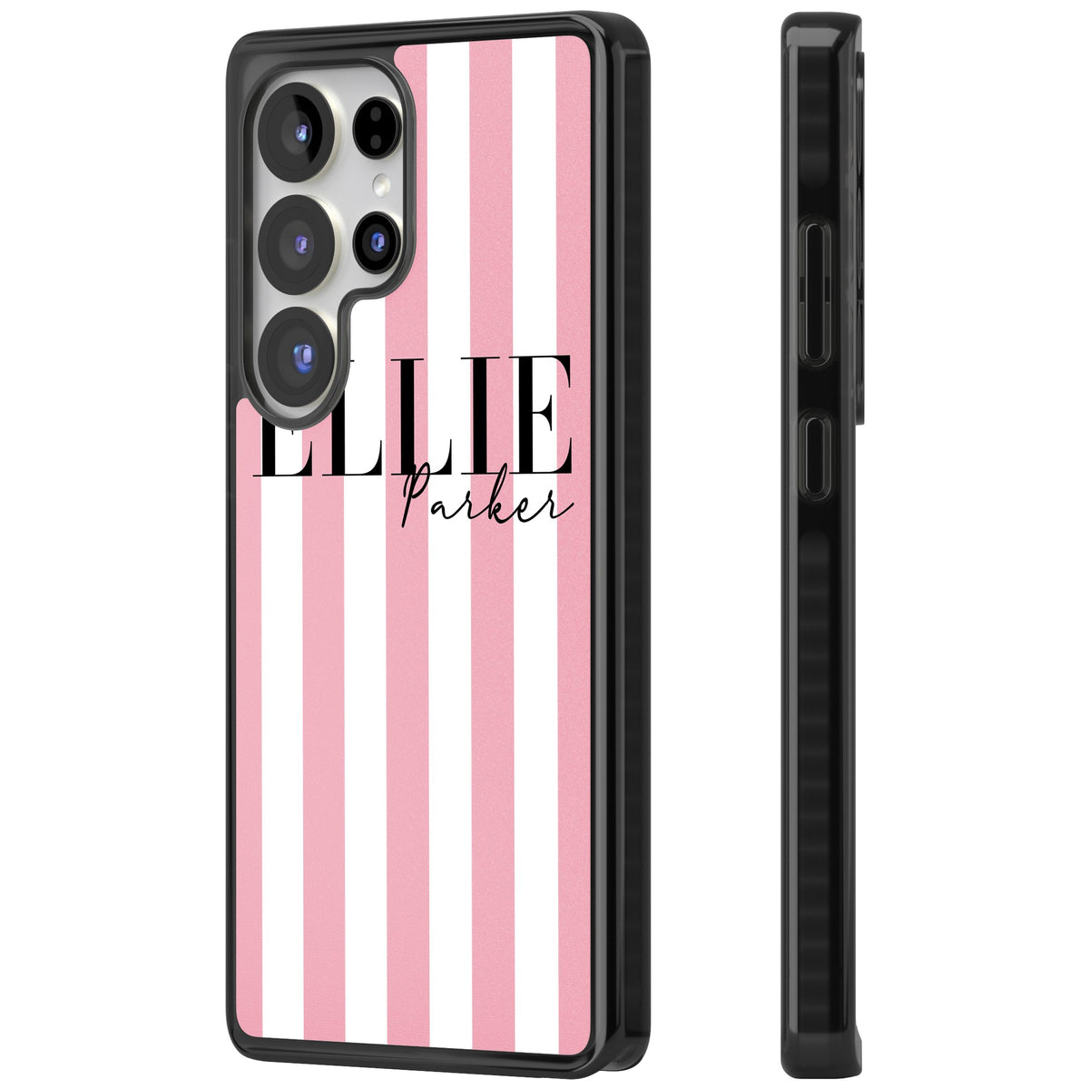 Personalised Pink Stripes Samsung S25 Ultra / Samsung S26 Ultra Impact Black Phone Case side