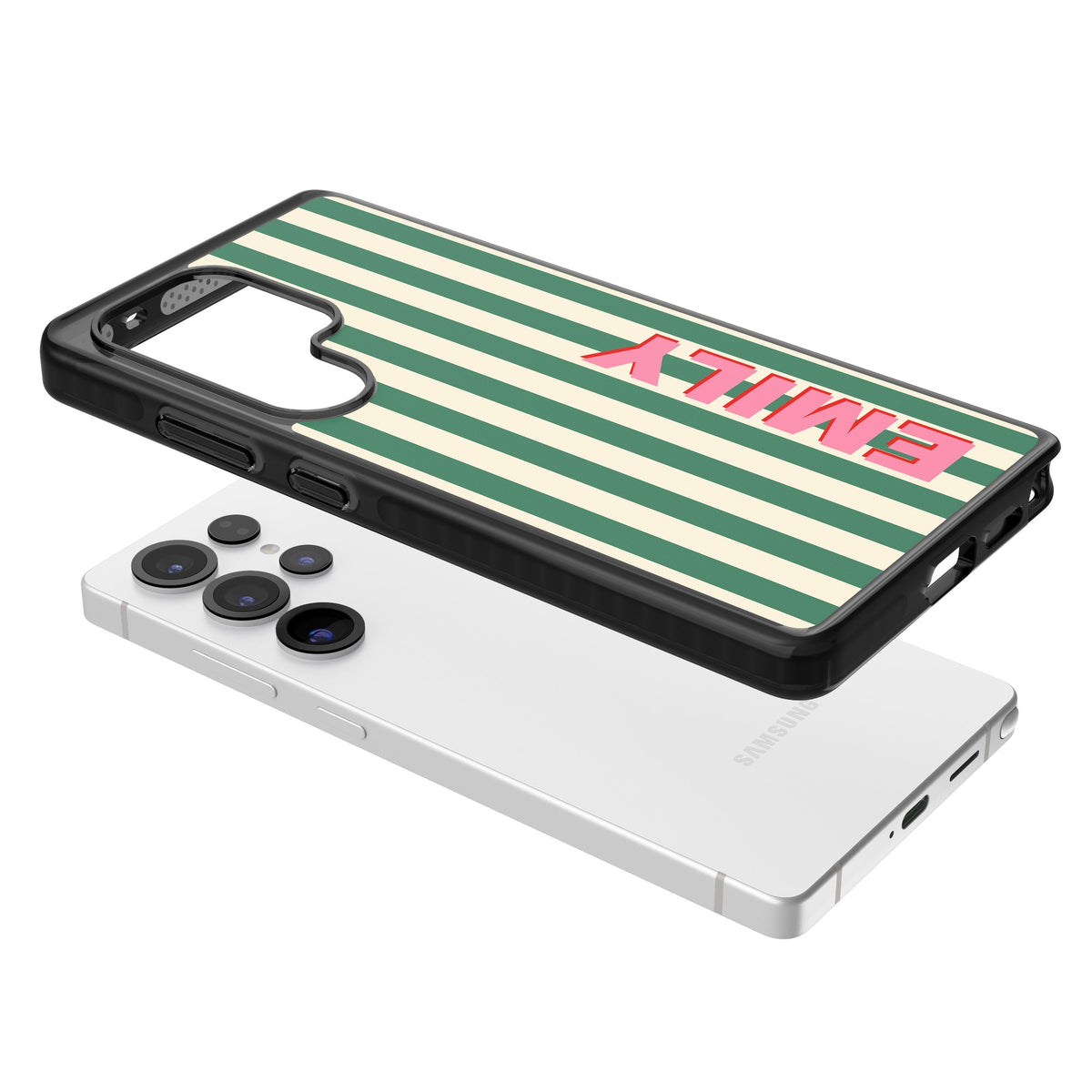 Personalised Wimbledon Stripe Samsung S25 Ultra / Samsung S26 Ultra Impact Black Phone Case angled