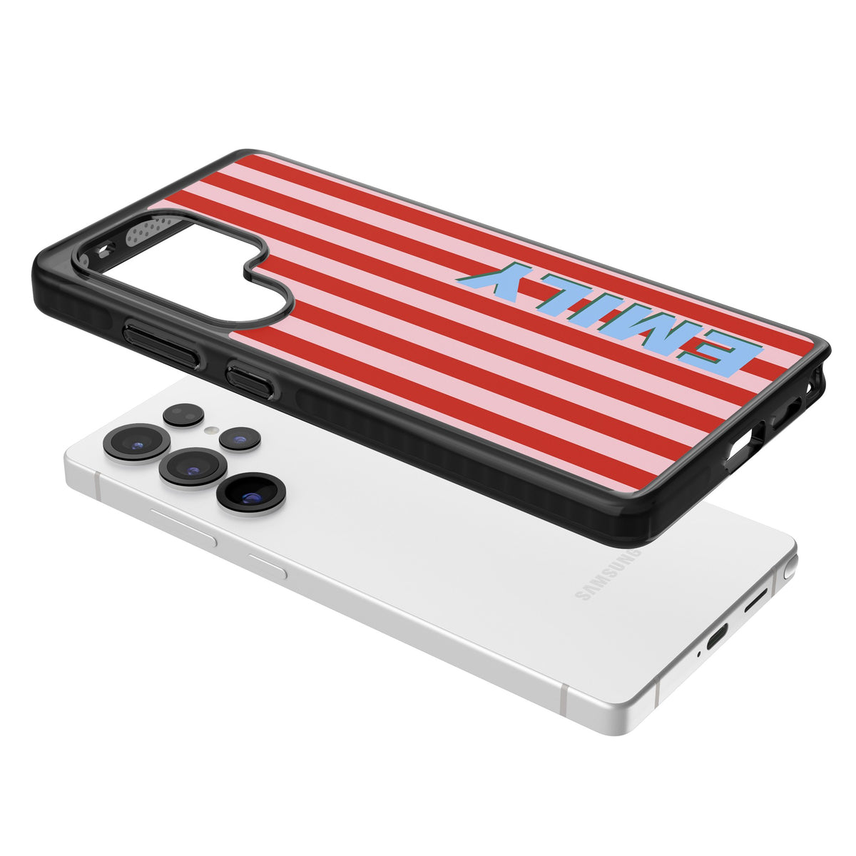 Personalised Market Stripe Samsung S25 Ultra / Samsung S26 Ultra Impact Black Phone Case angled