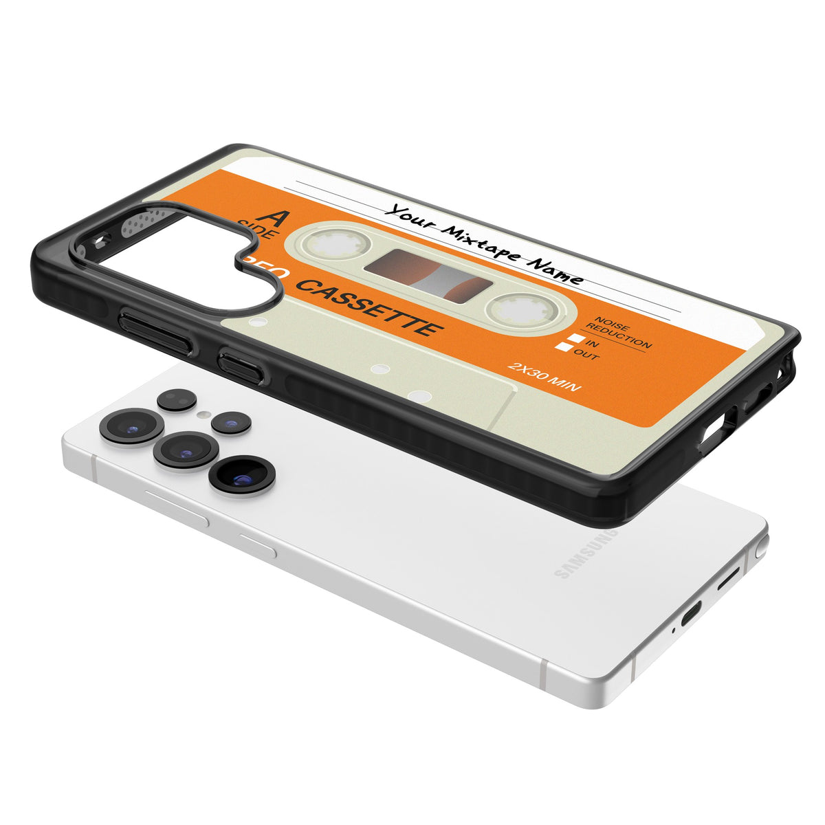 Personalised Retro Cassette Classic Samsung S25 Ultra / Samsung S26 Ultra Impact Black Phone Case angled