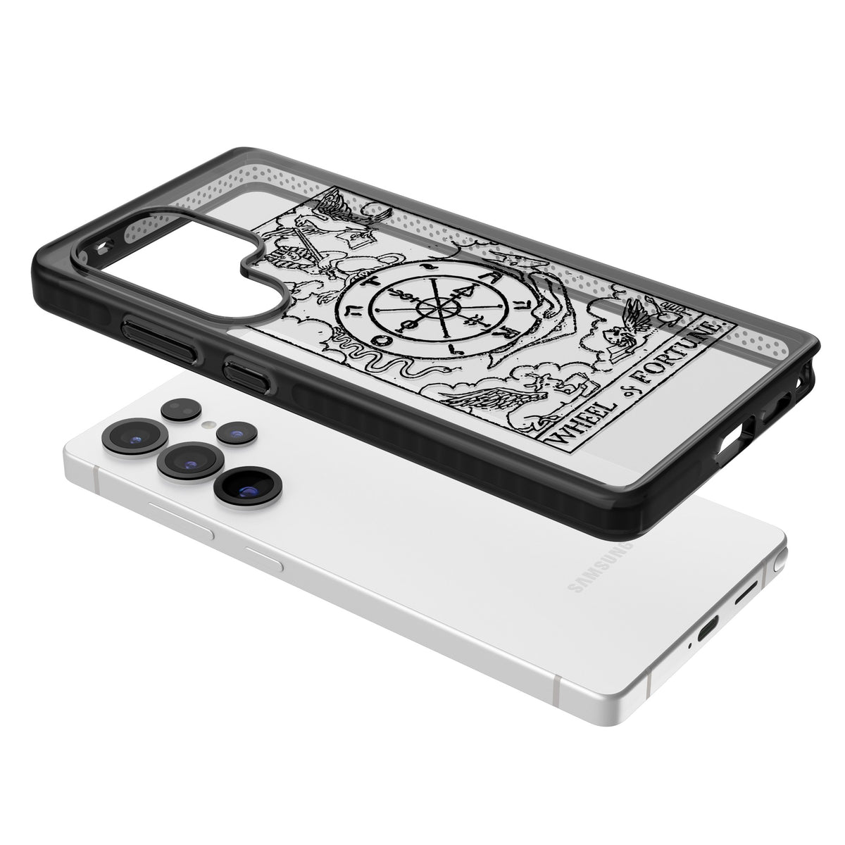 Personalised Wheel Of Fortune Tarot Transparent Samsung S25 Ultra / Samsung S26 Ultra Impact Black Phone Case angled