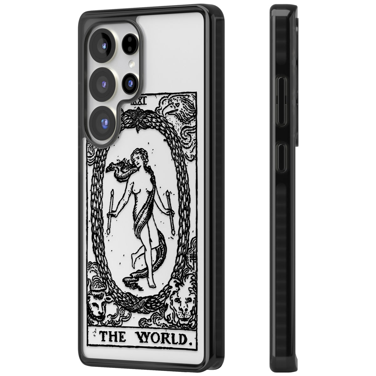 Personalised The World Tarot Card (Clear) Samsung S25 Ultra / Samsung S26 Ultra Impact Black Phone Case side