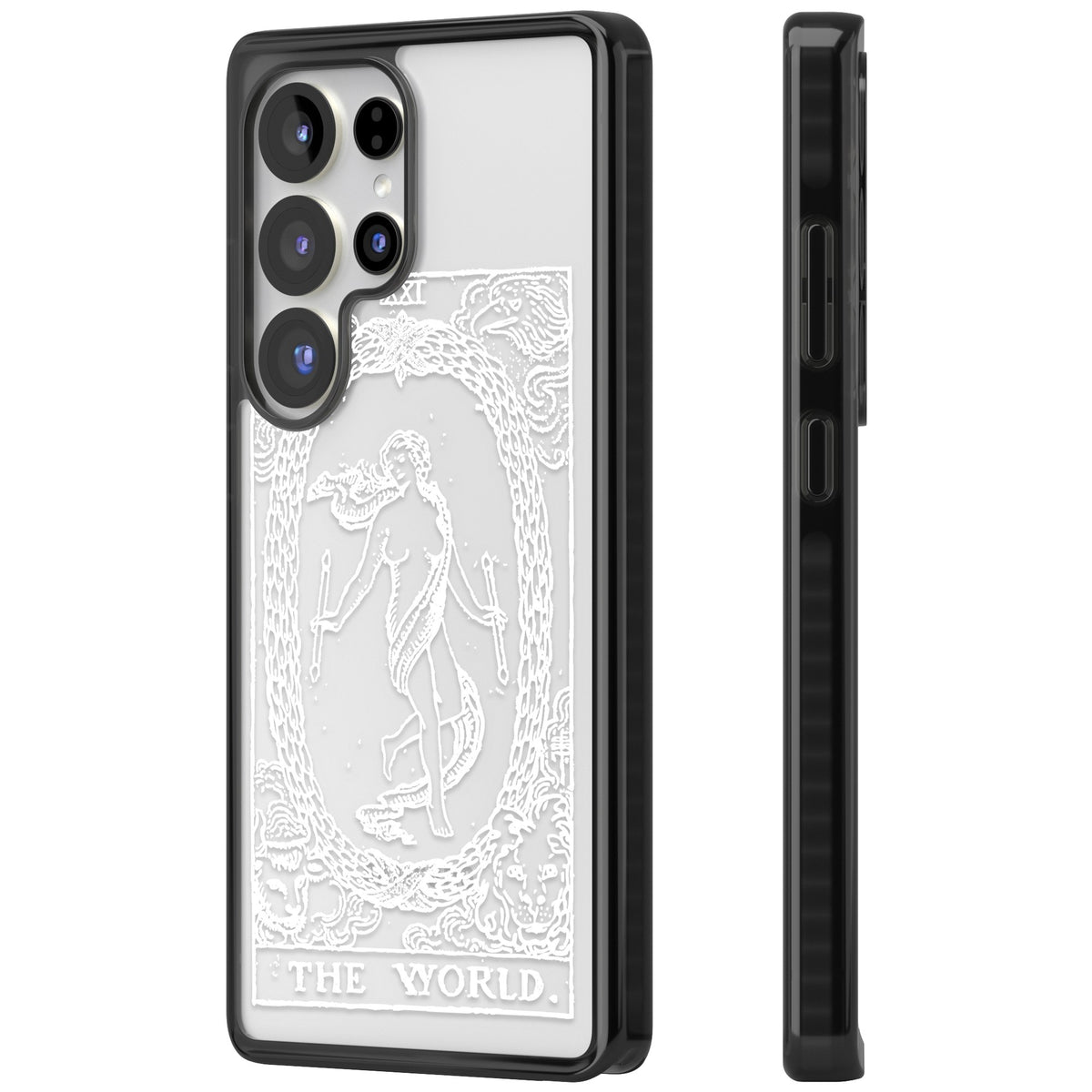 Personalised The World Tarot Card (White) Samsung S25 Ultra / Samsung S26 Ultra Impact Black Phone Case side