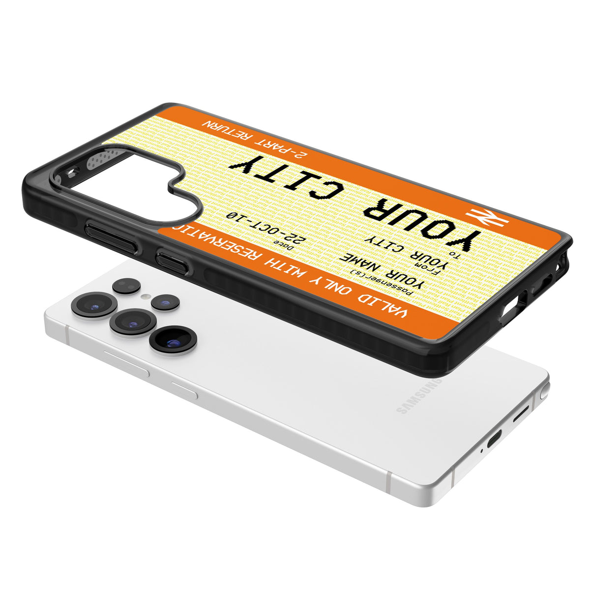 Personalised Create Your Own Train Ticket Samsung S25 Ultra / Samsung S26 Ultra Impact Black Phone Case angled