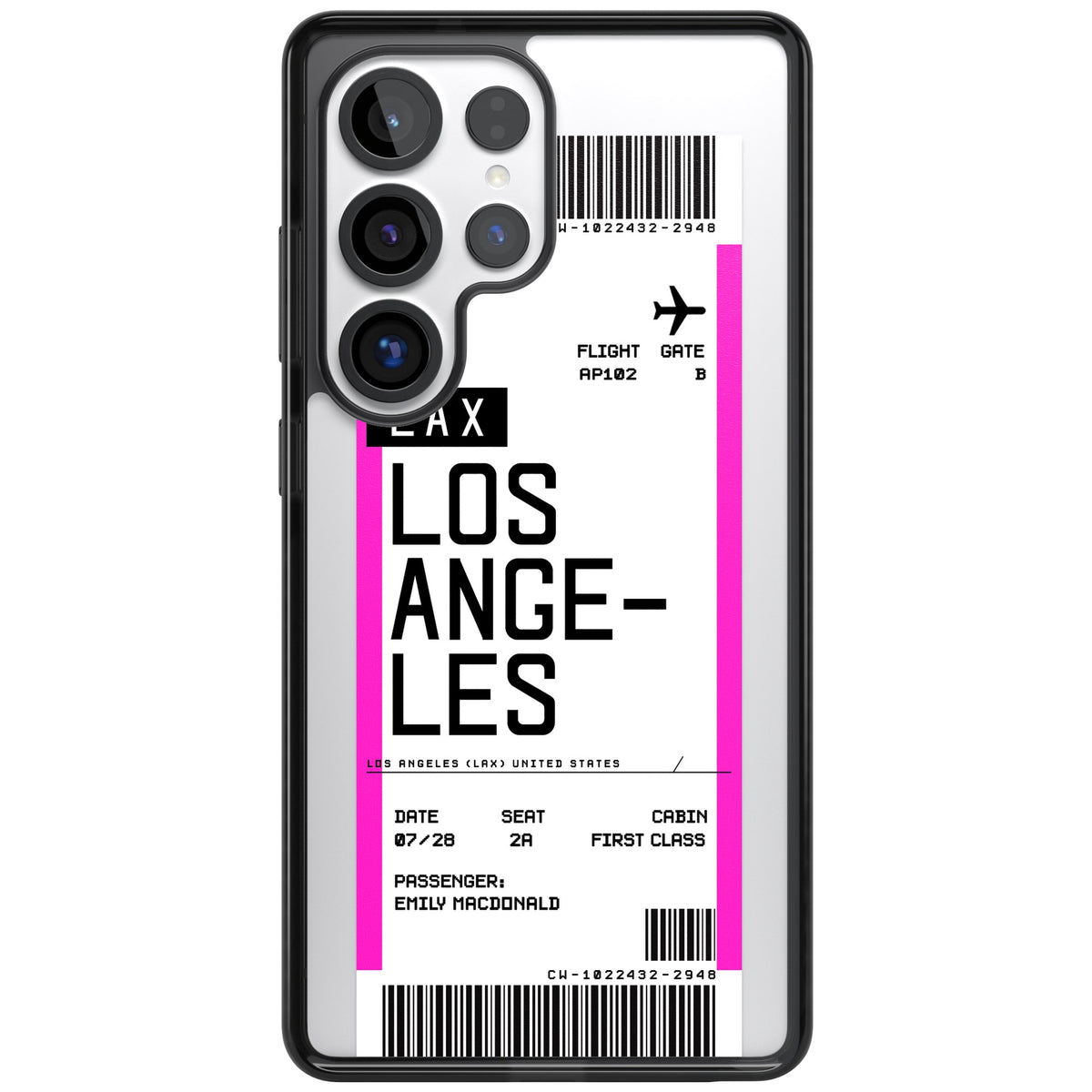 Personalised Los Angeles Boarding Pass Samsung S25 Ultra / Samsung S26 Ultra Impact Black Phone Case front