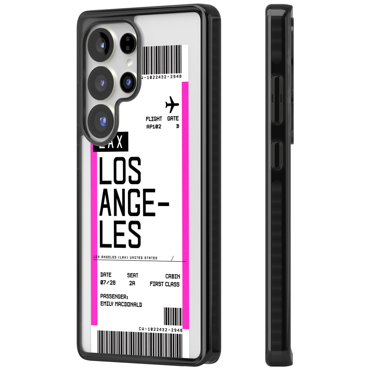 Personalised Los Angeles Boarding Pass Samsung S25 Ultra / Samsung S26 Ultra Impact Black Phone Case side