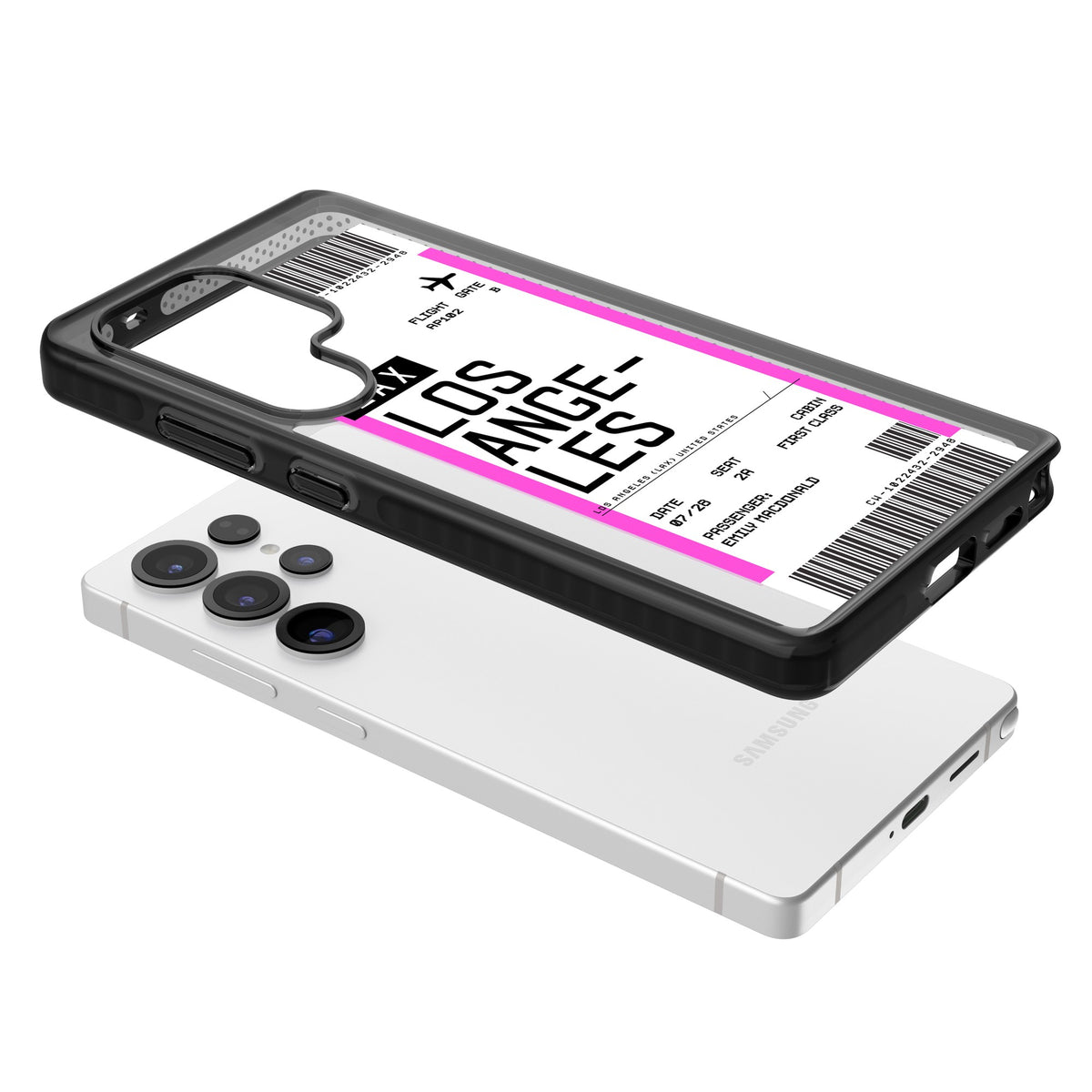 Personalised Los Angeles Boarding Pass Samsung S25 Ultra / Samsung S26 Ultra Impact Black Phone Case angled
