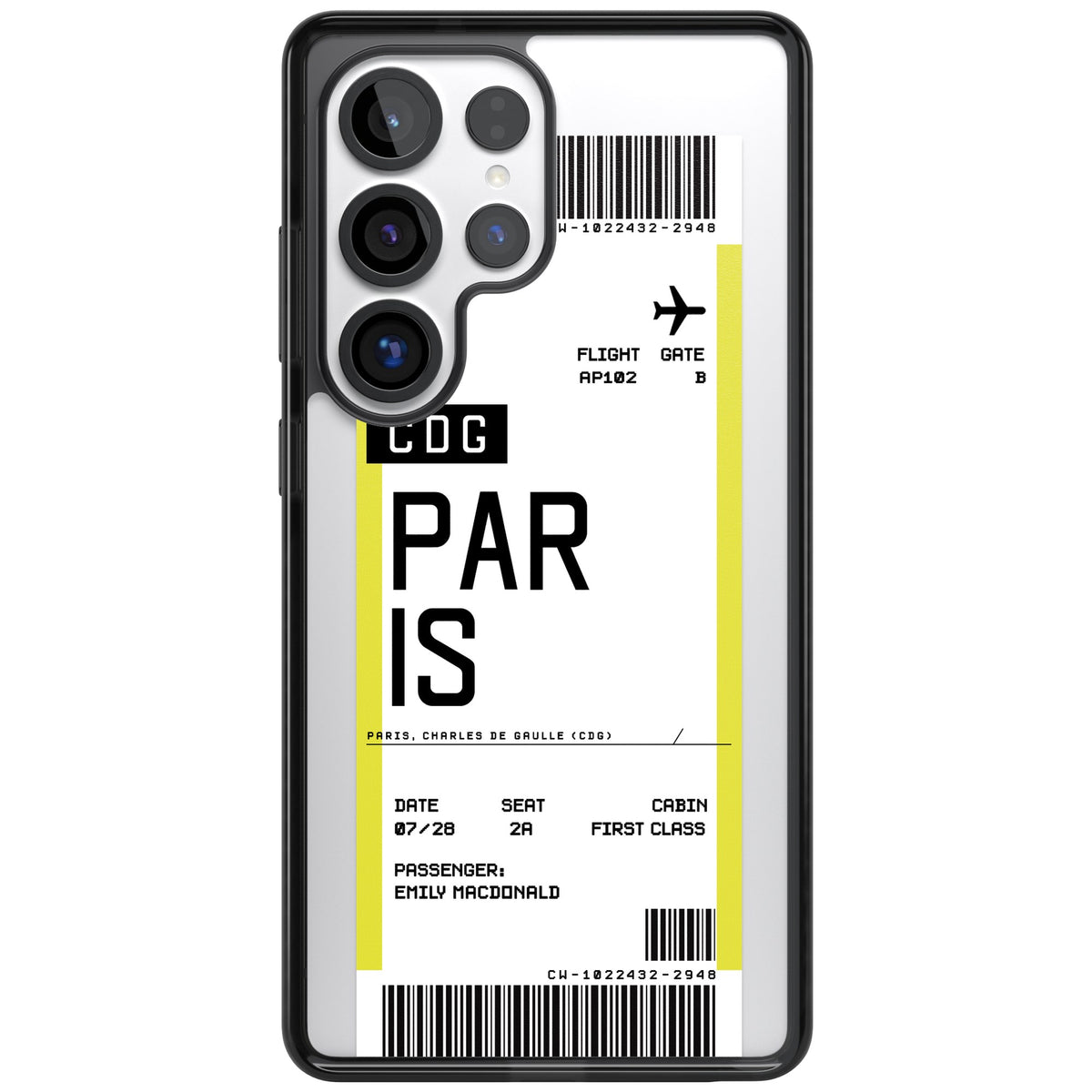 Personalised Paris Boarding Pass Samsung S25 Ultra / Samsung S26 Ultra Impact Black Phone Case front
