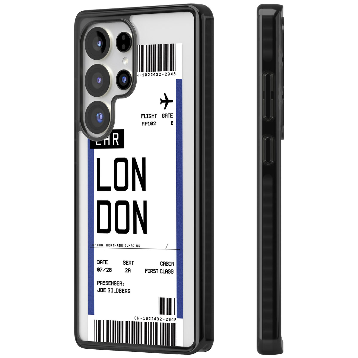 Personalised London Boarding Pass Samsung S25 Ultra / Samsung S26 Ultra Impact Black Phone Case side