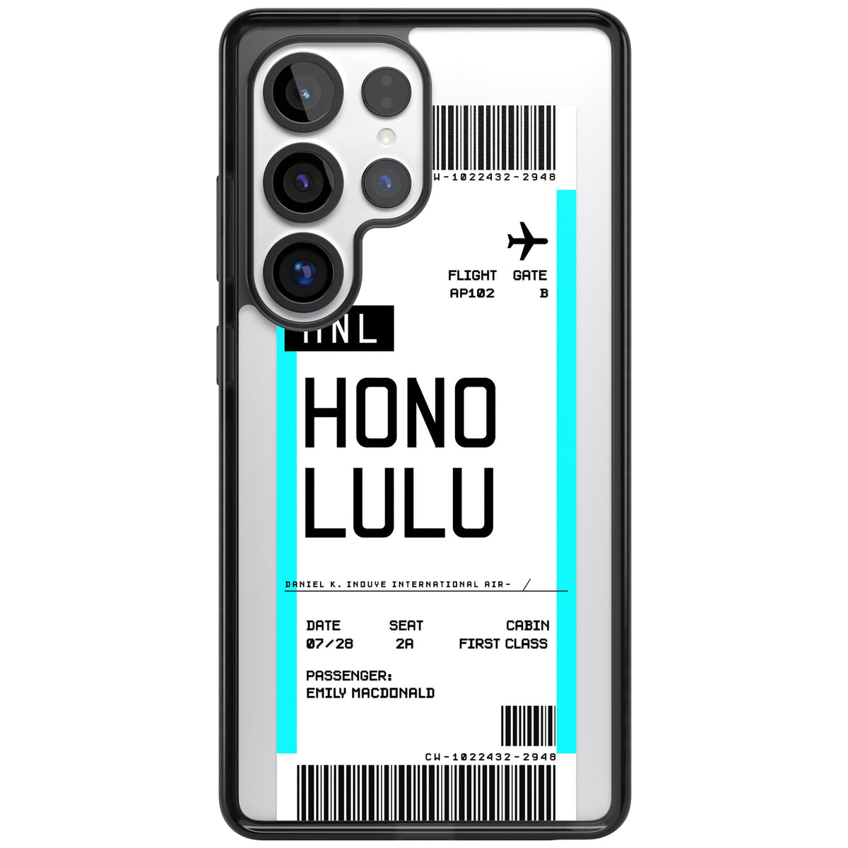 Personalised Honolulu Boarding Pass Samsung S25 Ultra / Samsung S26 Ultra Impact Black Phone Case front