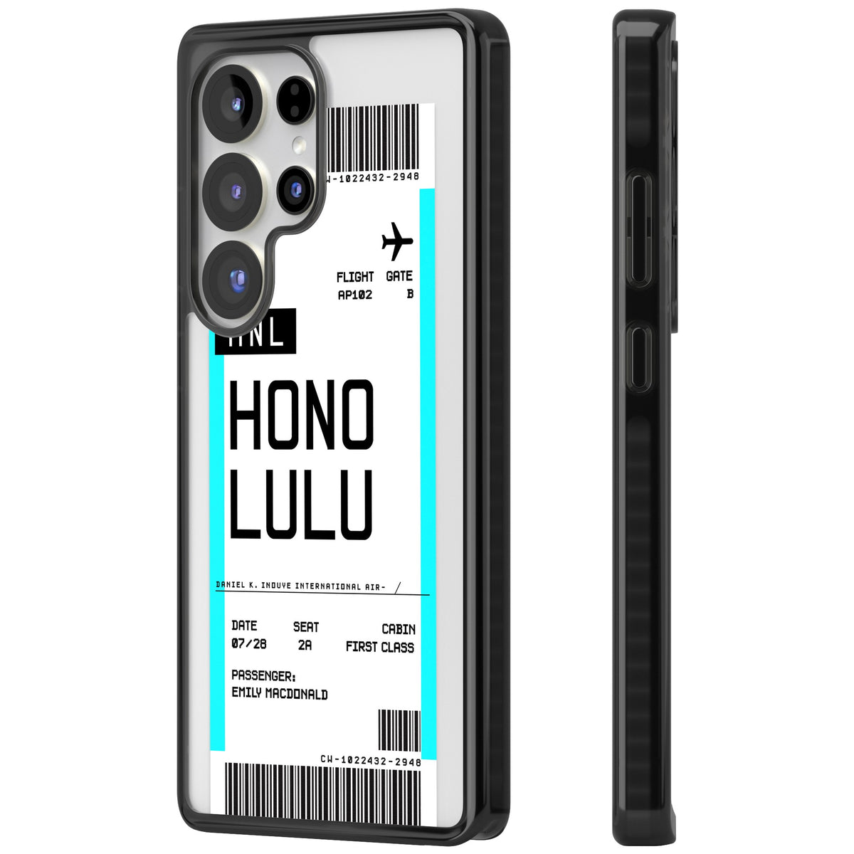 Personalised Honolulu Boarding Pass Samsung S25 Ultra / Samsung S26 Ultra Impact Black Phone Case side