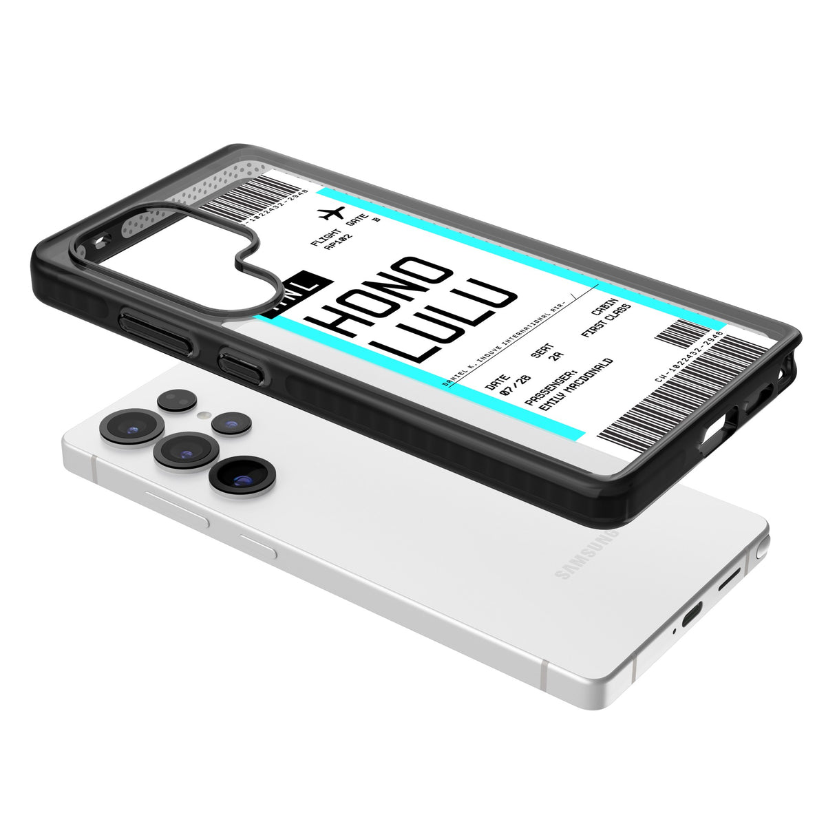 Personalised Honolulu Boarding Pass Samsung S25 Ultra / Samsung S26 Ultra Impact Black Phone Case angled