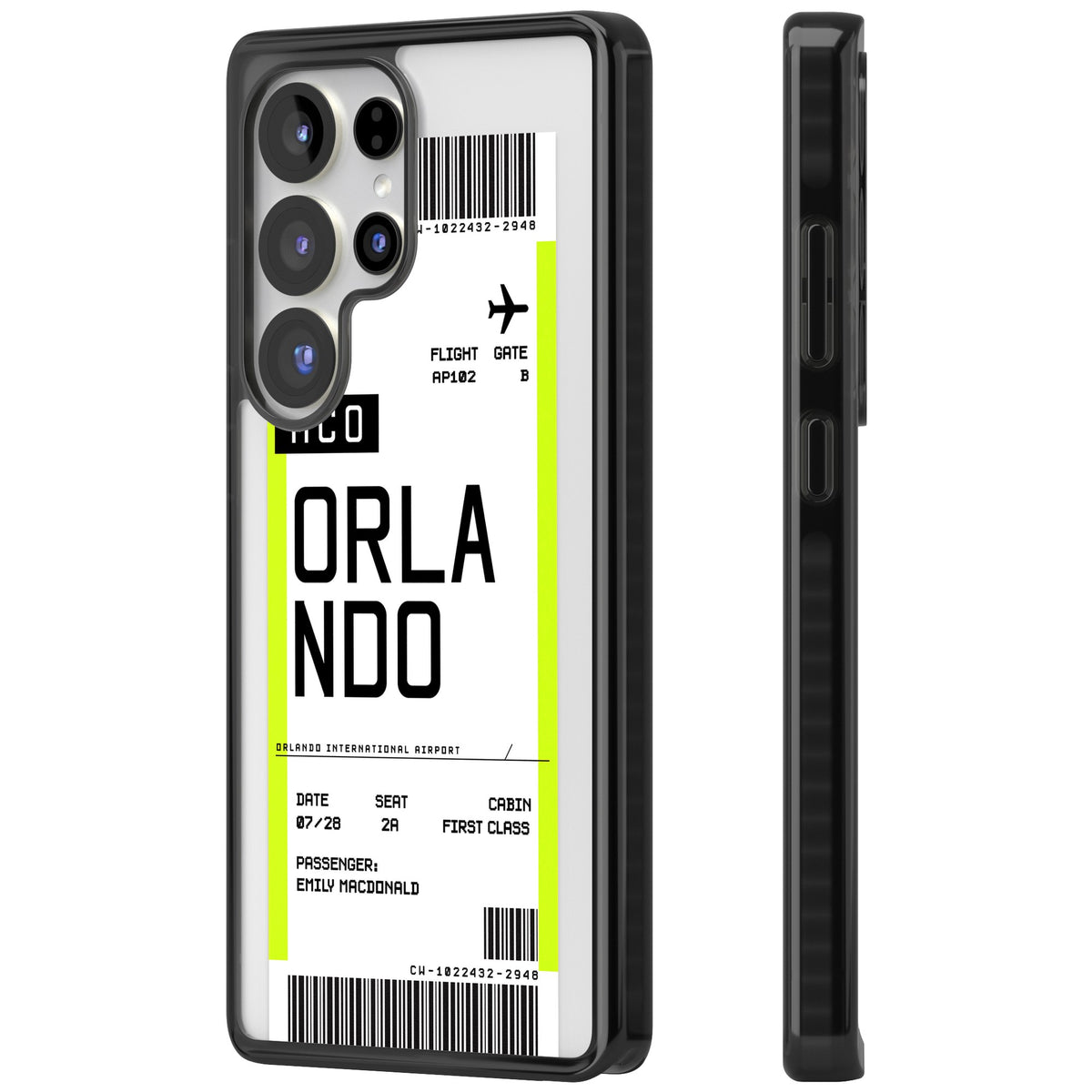 Personalised Orlando Boarding Pass Samsung S25 Ultra / Samsung S26 Ultra Impact Black Phone Case side