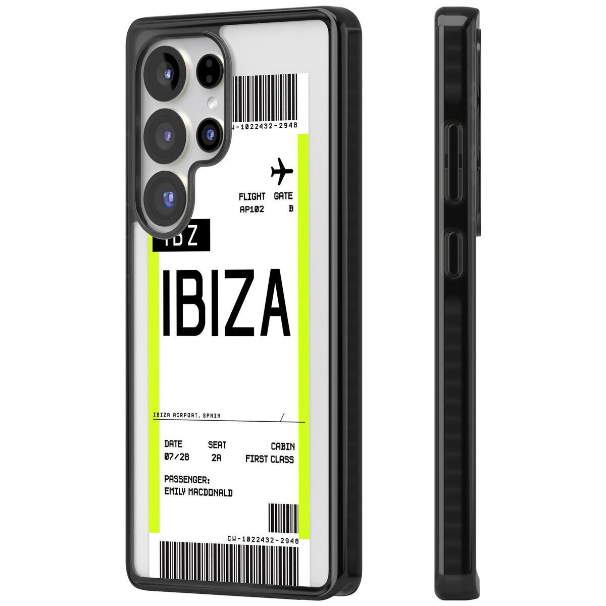 Personalised Ibiza Boarding Pass Samsung S25 Ultra / Samsung S26 Ultra Impact Black Phone Case side
