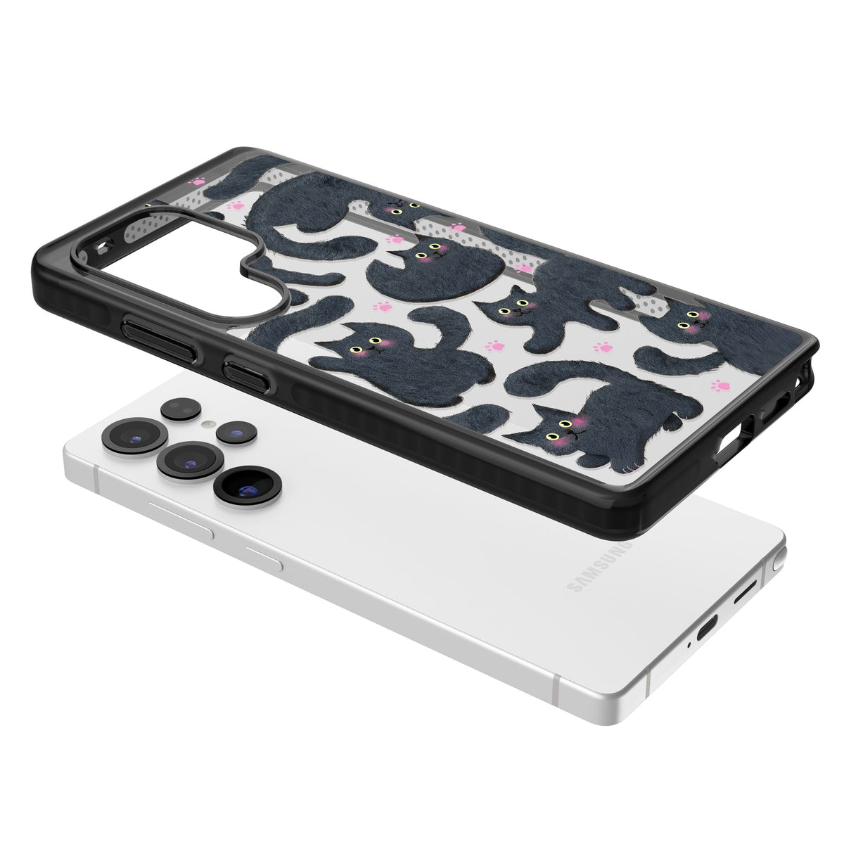 Midnight Cats Samsung S25 Ultra / Samsung S26 Ultra Impact Black Phone Case angled