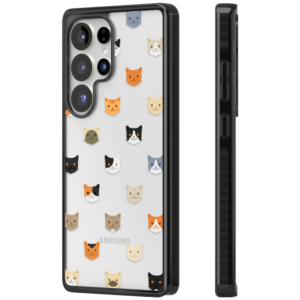 Cute Cat Face Transparent Samsung S25 Ultra / Samsung S26 Ultra Impact Black Phone Case side