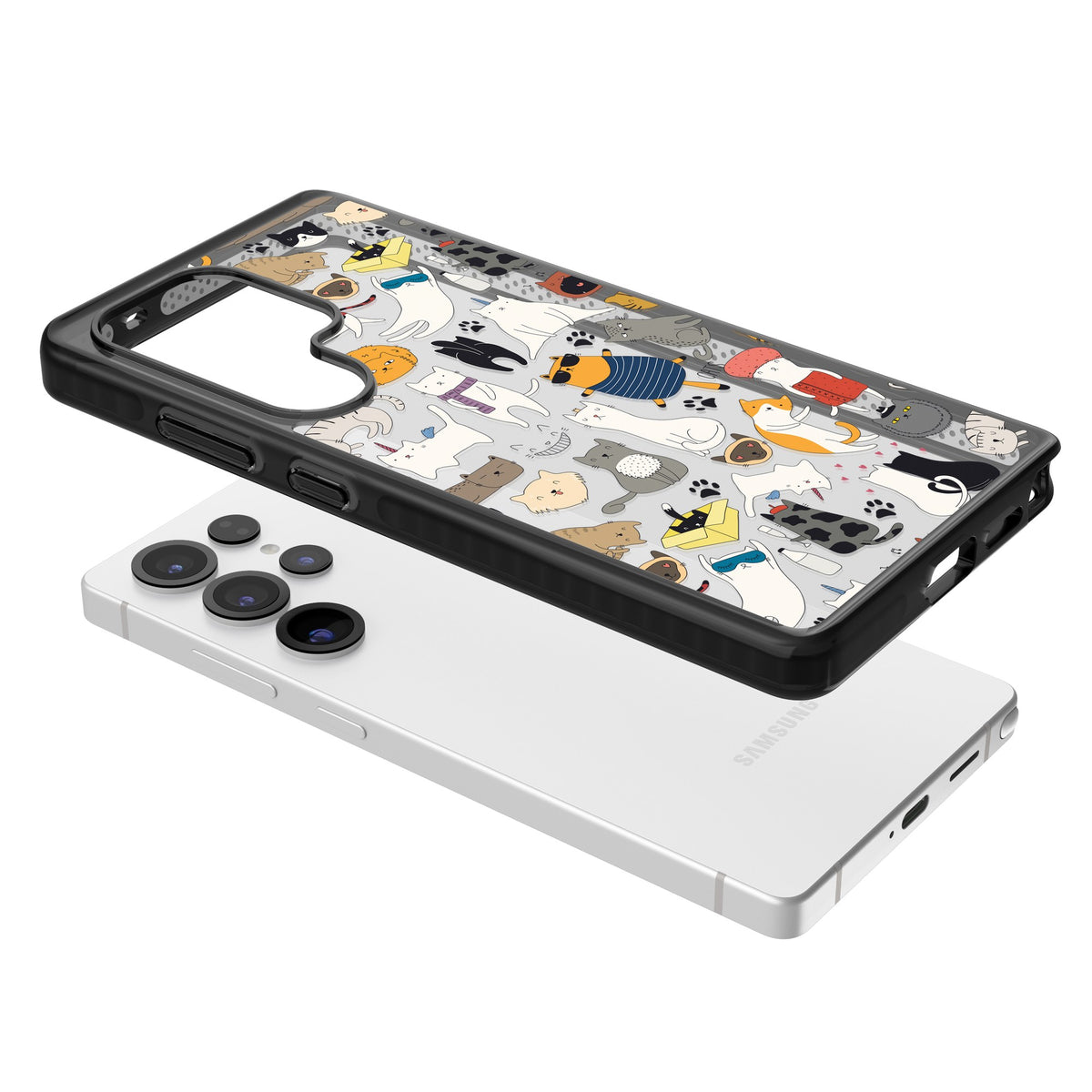 Cartoon Cats Samsung S25 Ultra / Samsung S26 Ultra Impact Black Phone Case angled