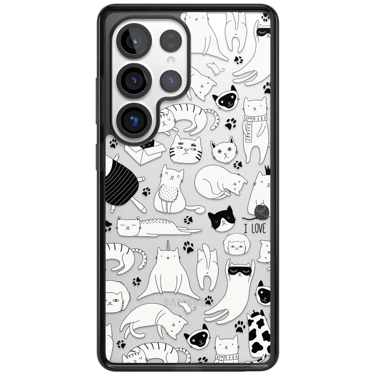 Cartoon Cats (Black & White) Samsung S25 Ultra / Samsung S26 Ultra Impact Black Phone Case front