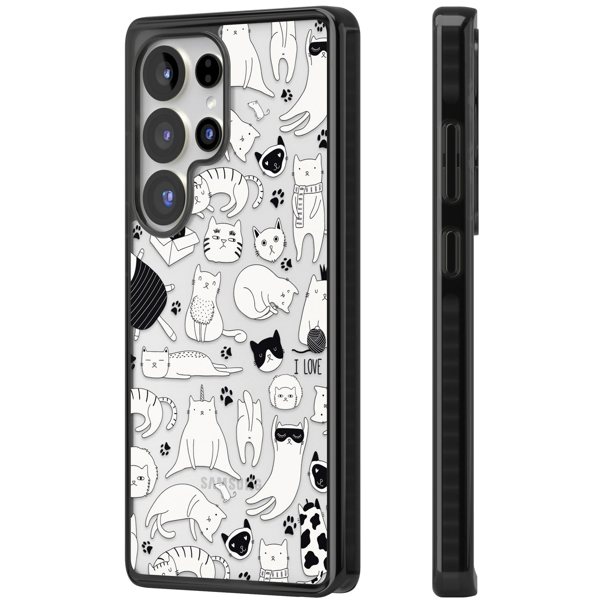 Cartoon Cats (Black & White) Samsung S25 Ultra / Samsung S26 Ultra Impact Black Phone Case side