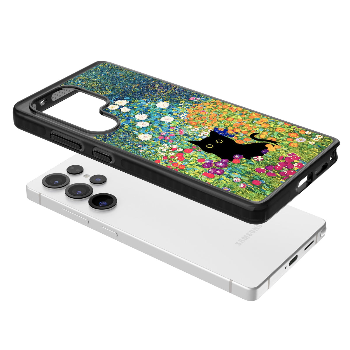 Cat in Klimt's Garden Samsung S25 Ultra / Samsung S26 Ultra Impact Black Phone Case angled
