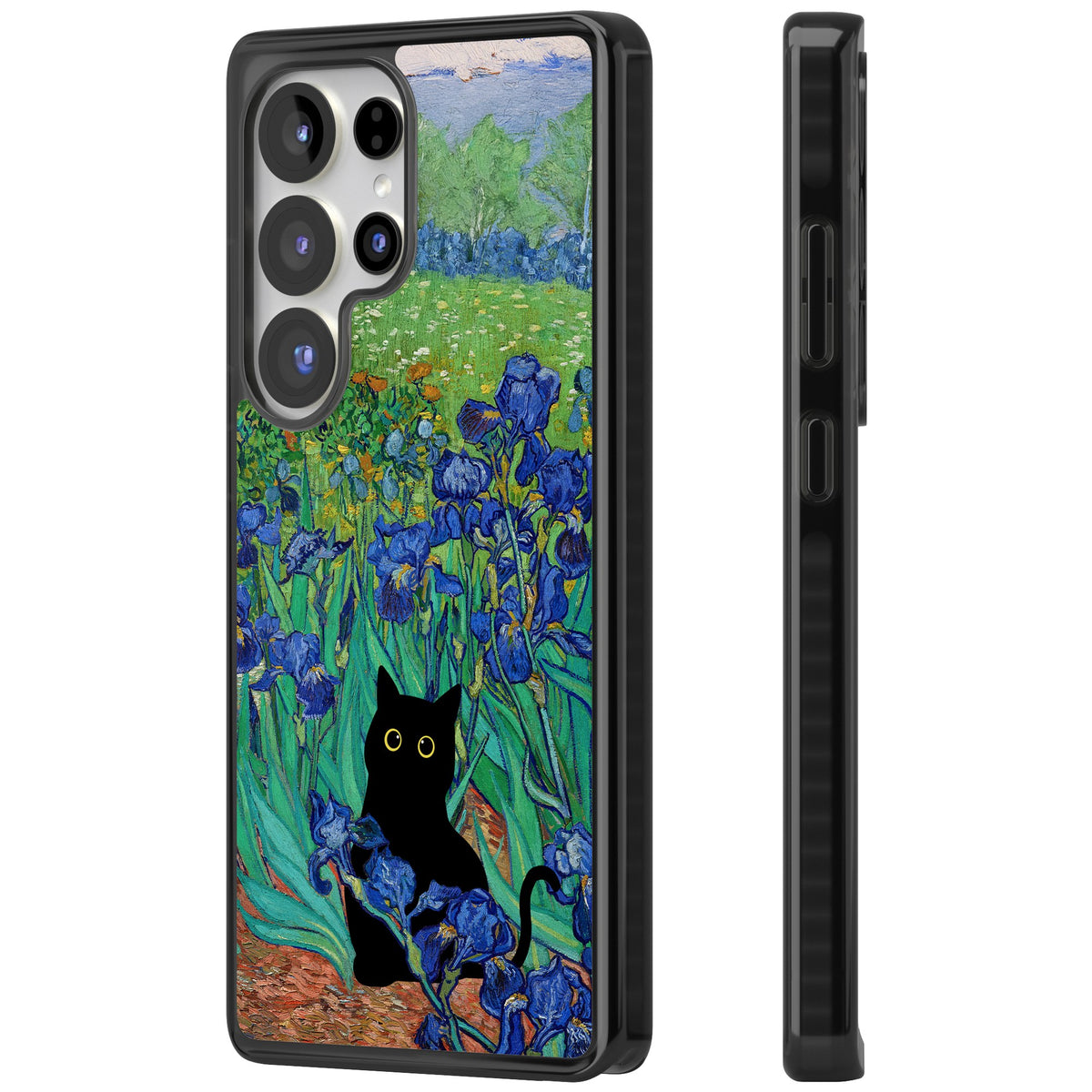 Cat in Van Gogh's Irises Samsung S25 Ultra / Samsung S26 Ultra Impact Black Phone Case side