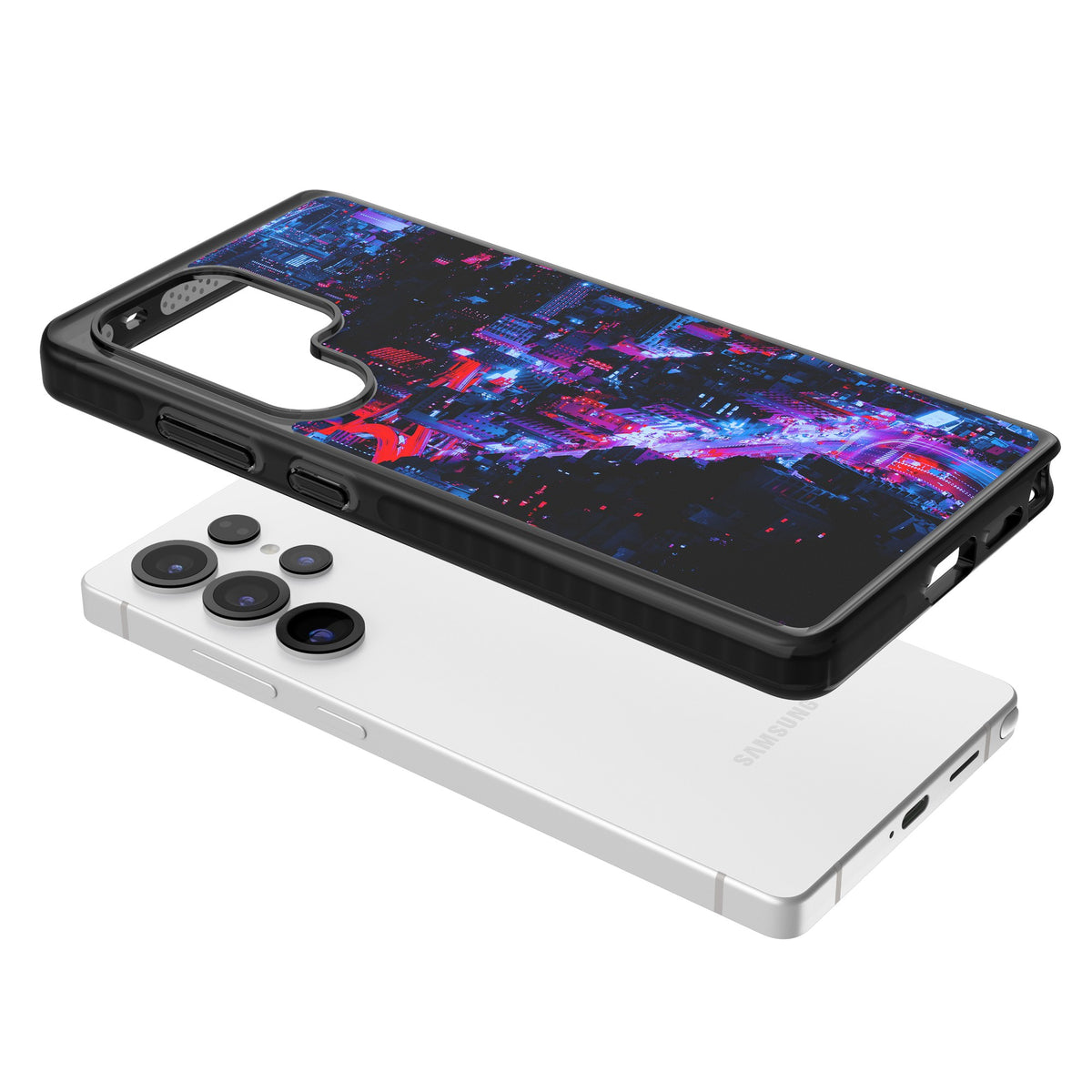Neon Cityscape Samsung S25 Ultra / Samsung S26 Ultra Impact Black Phone Case angled