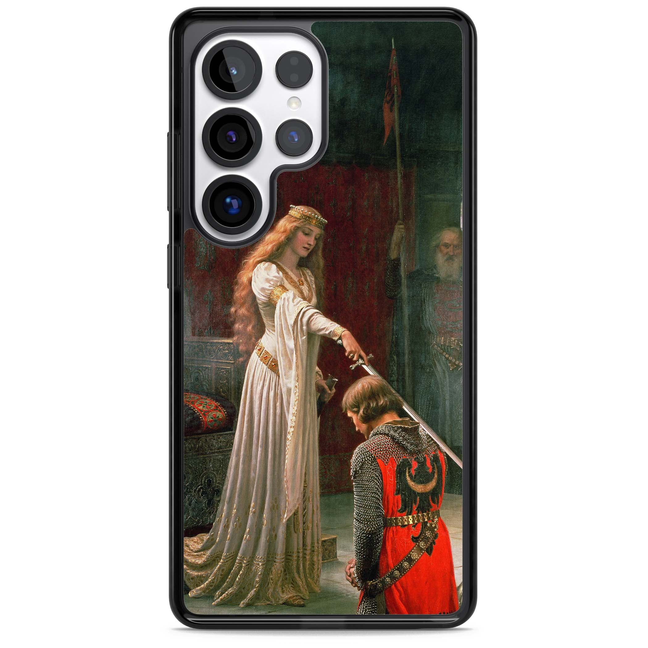 The Accolade renaissance art iPhone case featuring Edmund Blair Leighton's painting of a queen knighting a kneeling knight | Black Impact case for Samsung Galaxy S25 Ultra