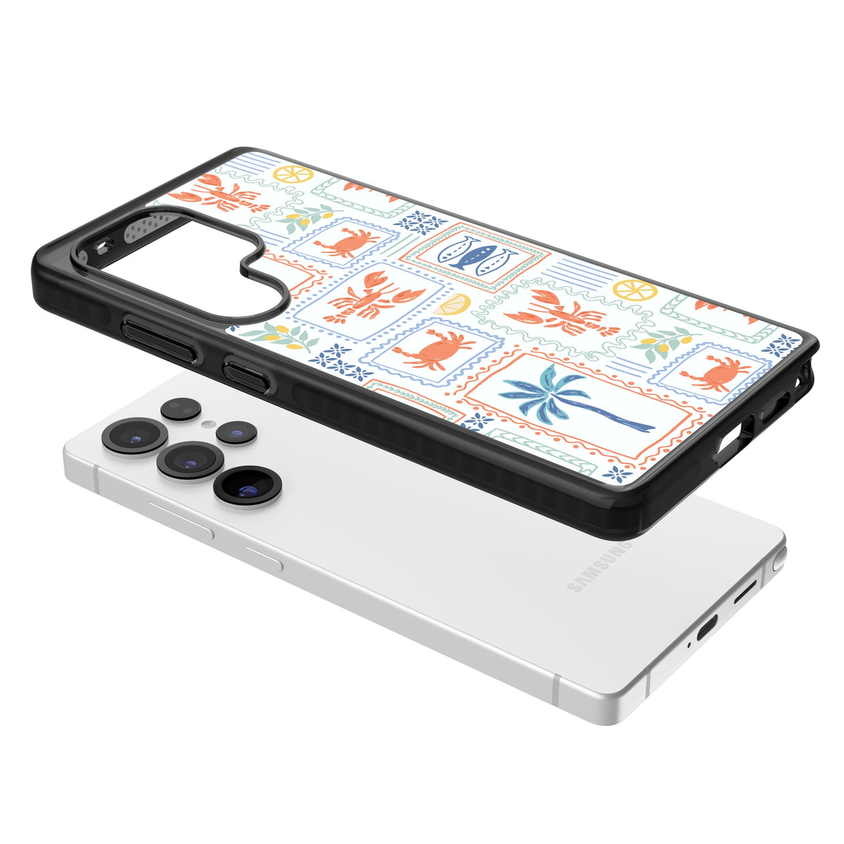 Seaside Stamps Samsung S25 Ultra / Samsung S26 Ultra Impact Black Phone Case angled