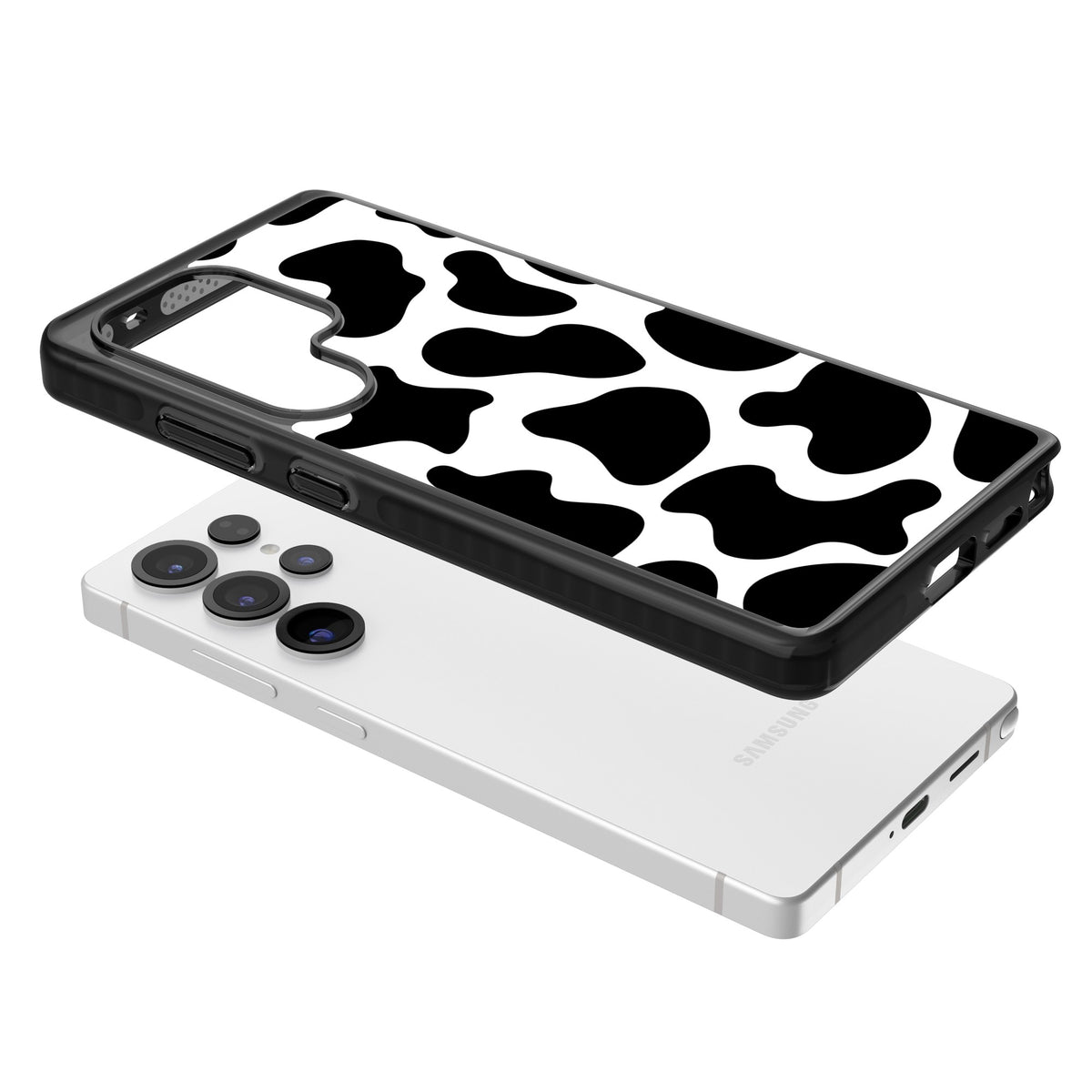 Cow Print Samsung S25 Ultra / Samsung S26 Ultra Impact Black Phone Case angled