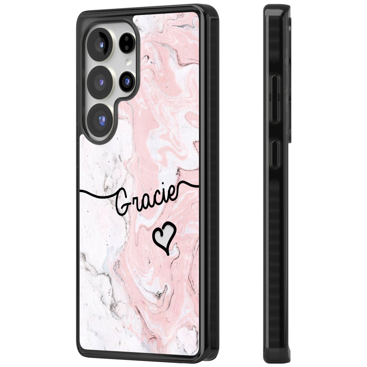 Personalised Pink Marble Samsung S25 Ultra / Samsung S26 Ultra Impact Black Phone Case side