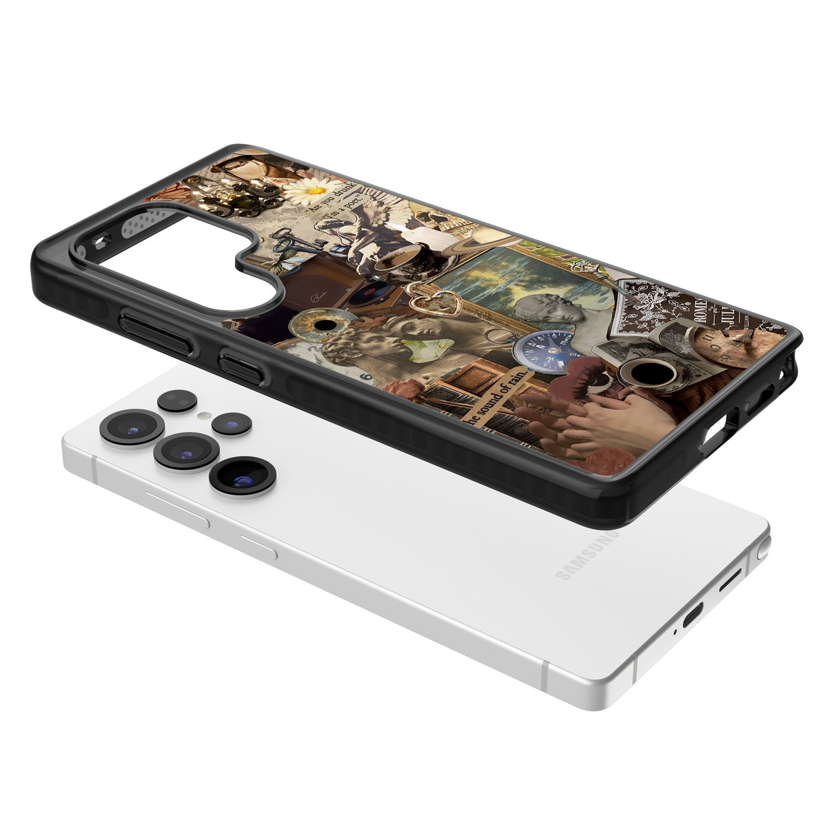 Vintage Academia Collage Samsung S25 Ultra / Samsung S26 Ultra Impact Black Phone Case angled