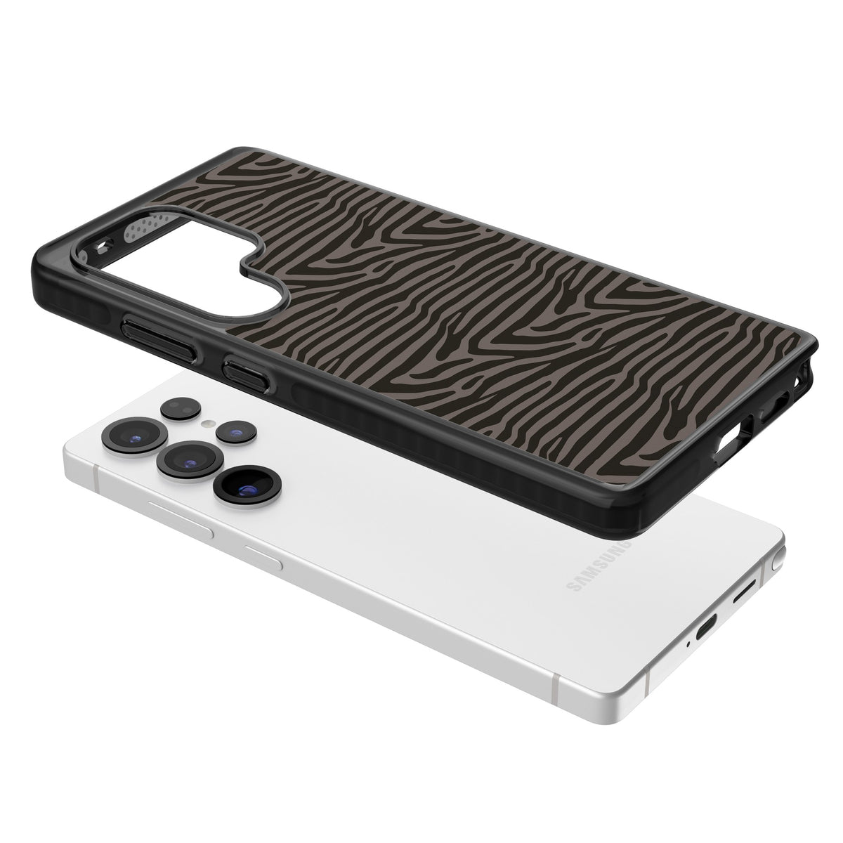 Dark Zebra Print Samsung S25 Ultra / Samsung S26 Ultra Impact Black Phone Case angled