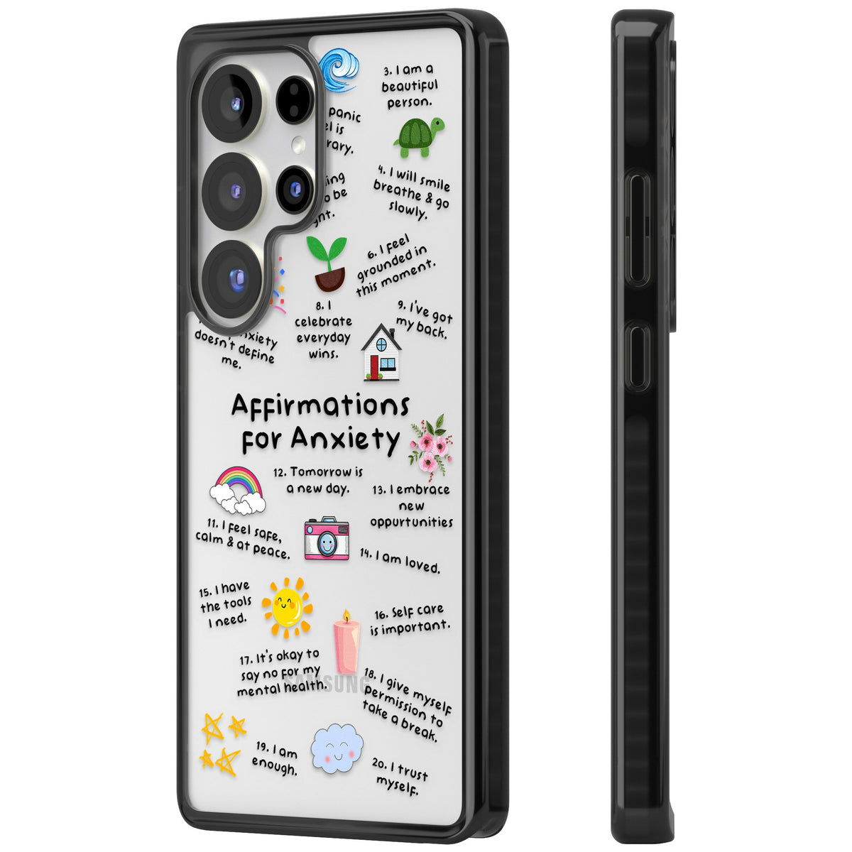 Anxiety Reminders (Black) Samsung S25 Ultra / Samsung S26 Ultra Impact Black Phone Case side