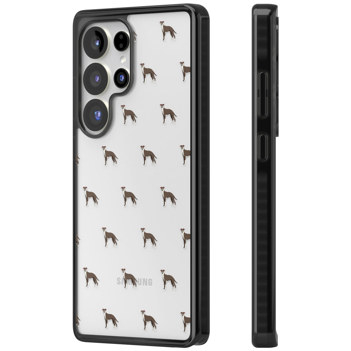 Whippet Dog Pattern Clear Samsung S25 Ultra / Samsung S26 Ultra Impact Black Phone Case side