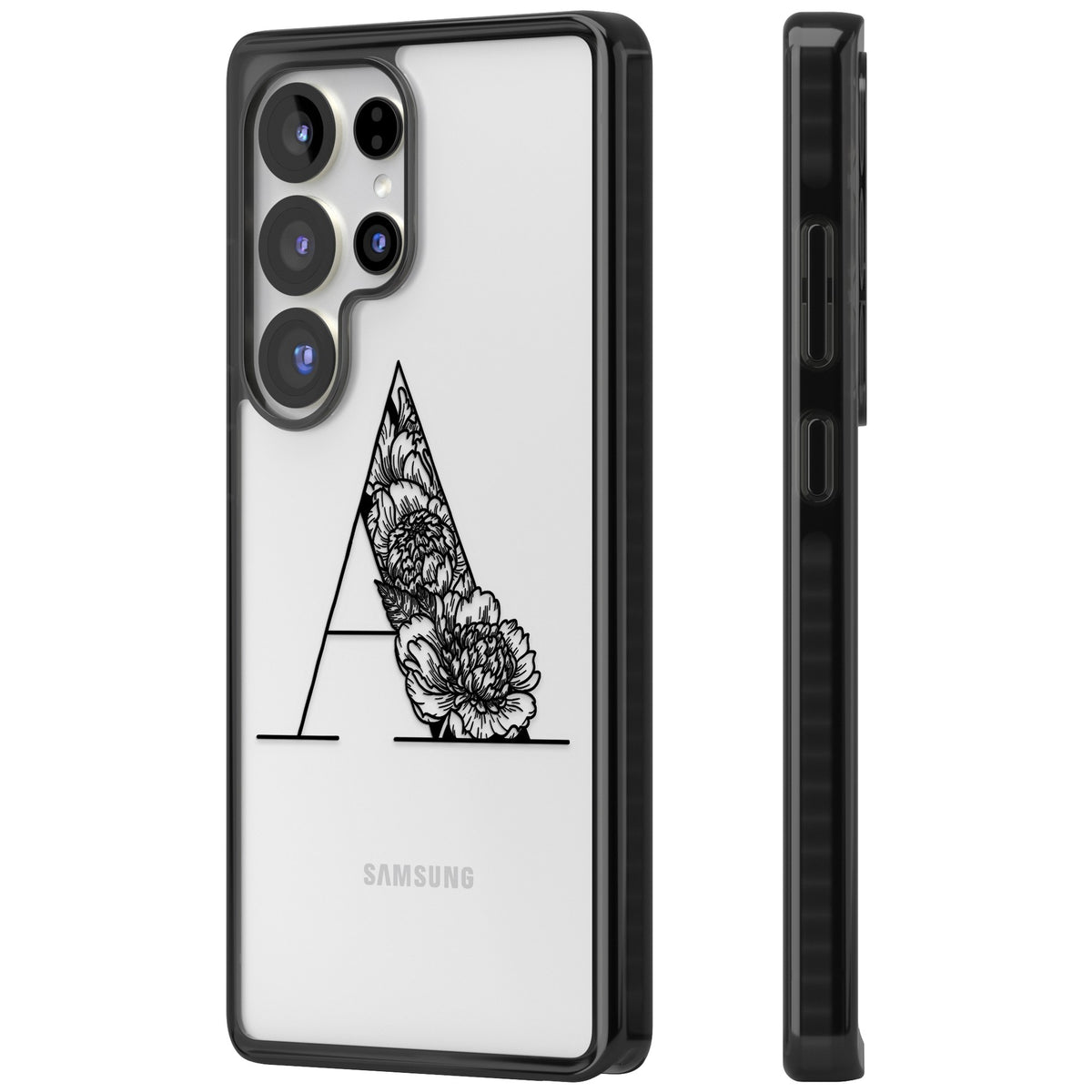 Personalised Floral Monogram Samsung S25 Ultra / Samsung S26 Ultra Impact Black Phone Case side