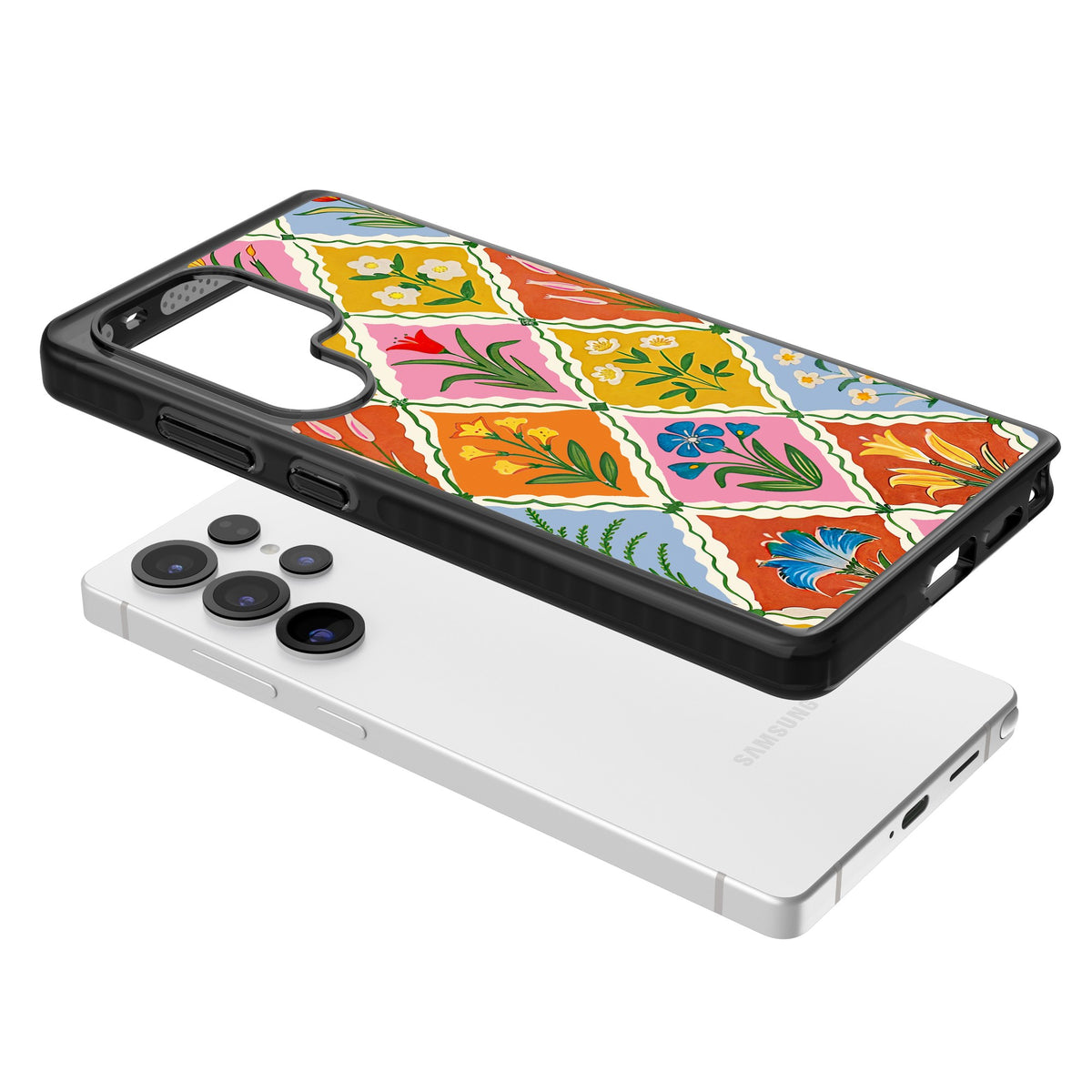 Floral Quilt Samsung S25 Ultra / Samsung S26 Ultra Impact Black Phone Case angled