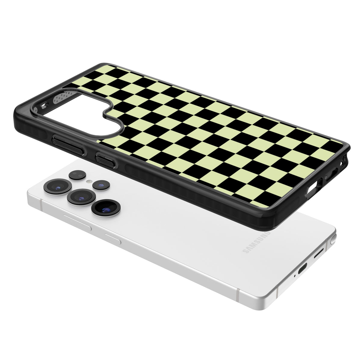 Black & Lime Check Samsung S25 Ultra / Samsung S26 Ultra Impact Black Phone Case angled
