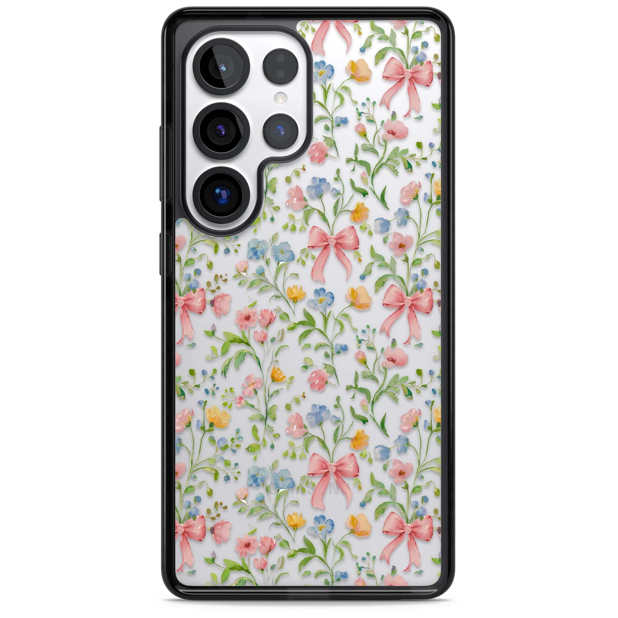 Ribbons & Wildflowers cottagecore iPhone case featuring watercolor wildflowers, pink satin bows, and delicate spring blooms o | Black Impact case for Samsung Galaxy S25 Ultra