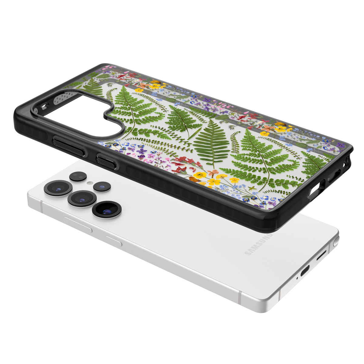 Botanical Fern & Floral Samsung S25 Ultra / Samsung S26 Ultra Impact Black Phone Case angled