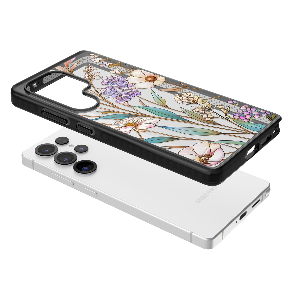 Glass Wildflower Mix Samsung S25 Ultra / Samsung S26 Ultra Impact Black Phone Case angled