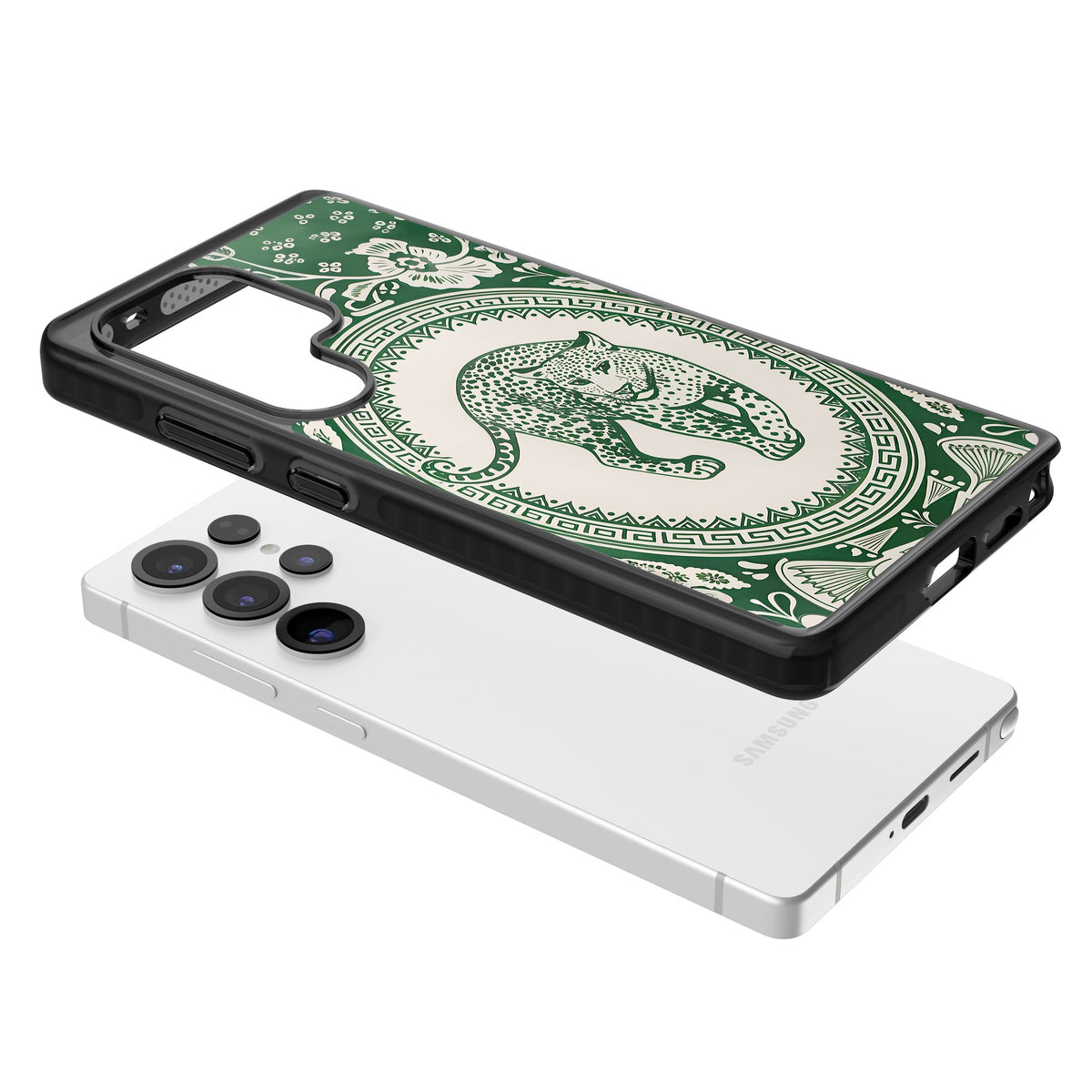 Green Leopard Samsung S25 Ultra / Samsung S26 Ultra Impact Black Phone Case angled