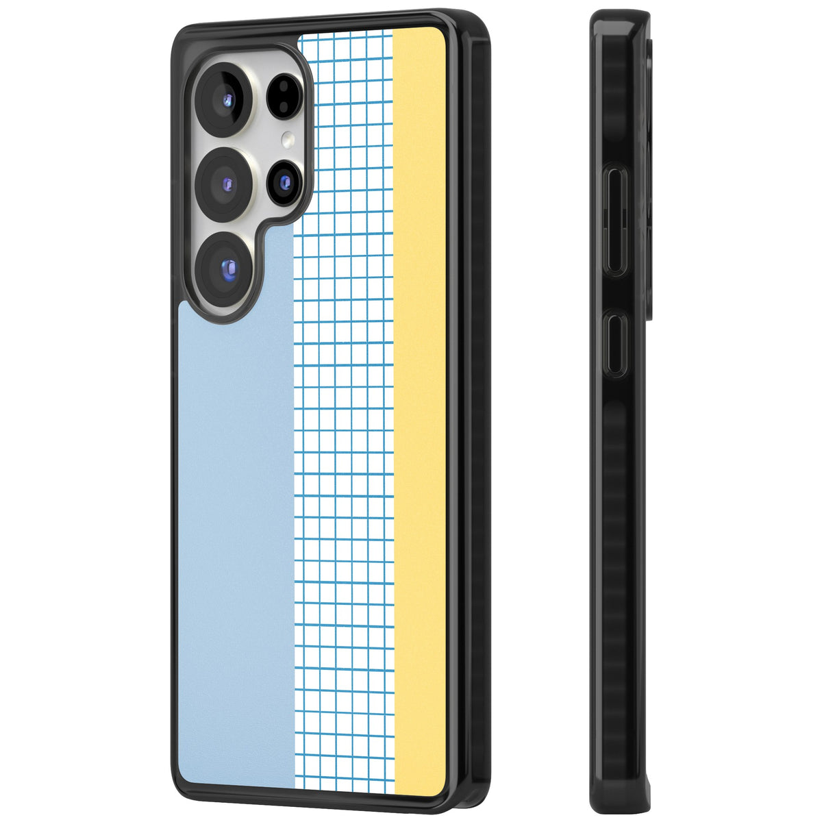 Abstract Grid Blue & Yellow Samsung S25 Ultra / Samsung S26 Ultra Impact Black Phone Case side