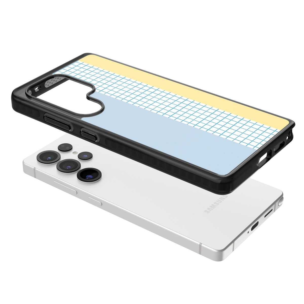 Abstract Grid Blue & Yellow Samsung S25 Ultra / Samsung S26 Ultra Impact Black Phone Case angled