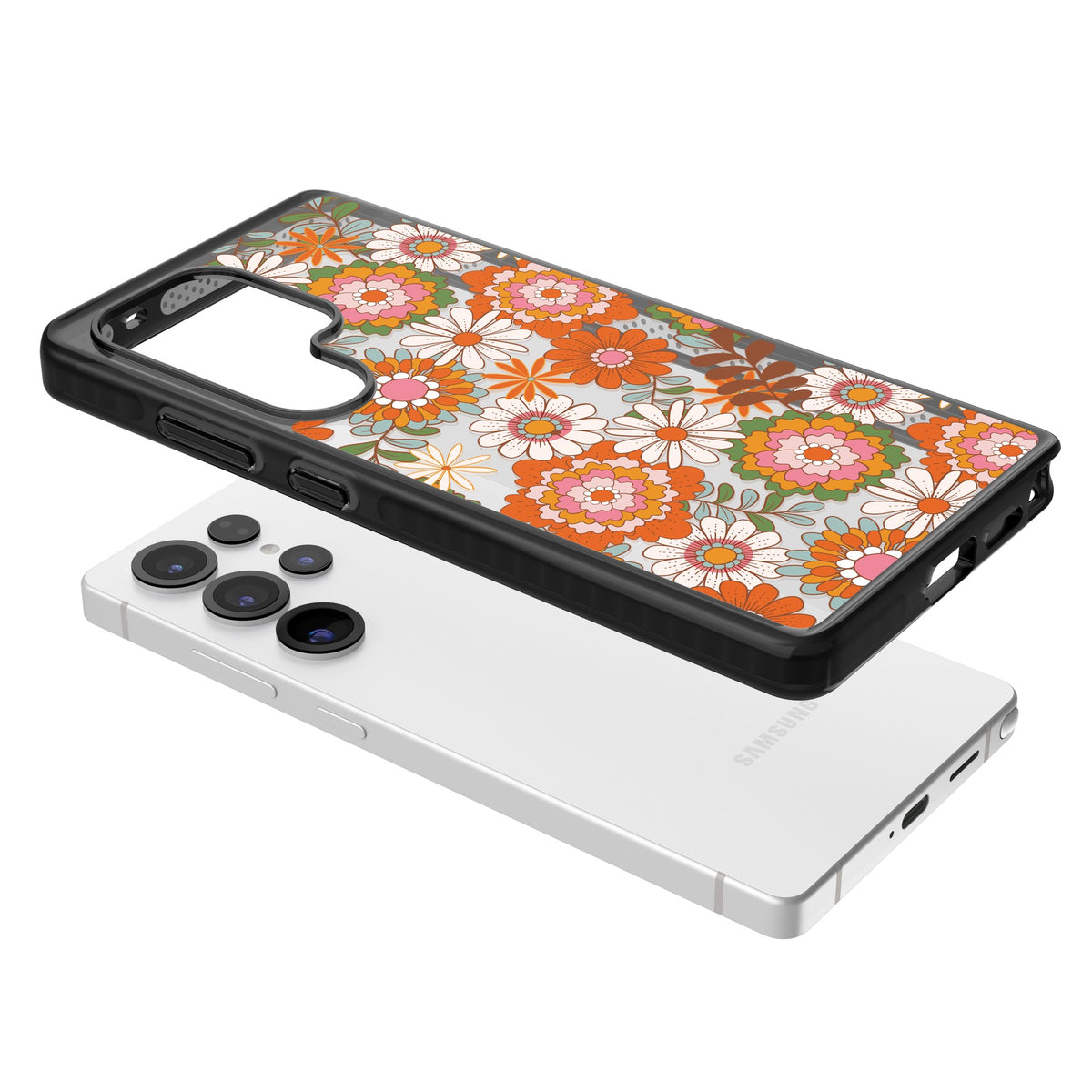 Seventies Bloom Samsung S25 Ultra / Samsung S26 Ultra Impact Black Phone Case angled