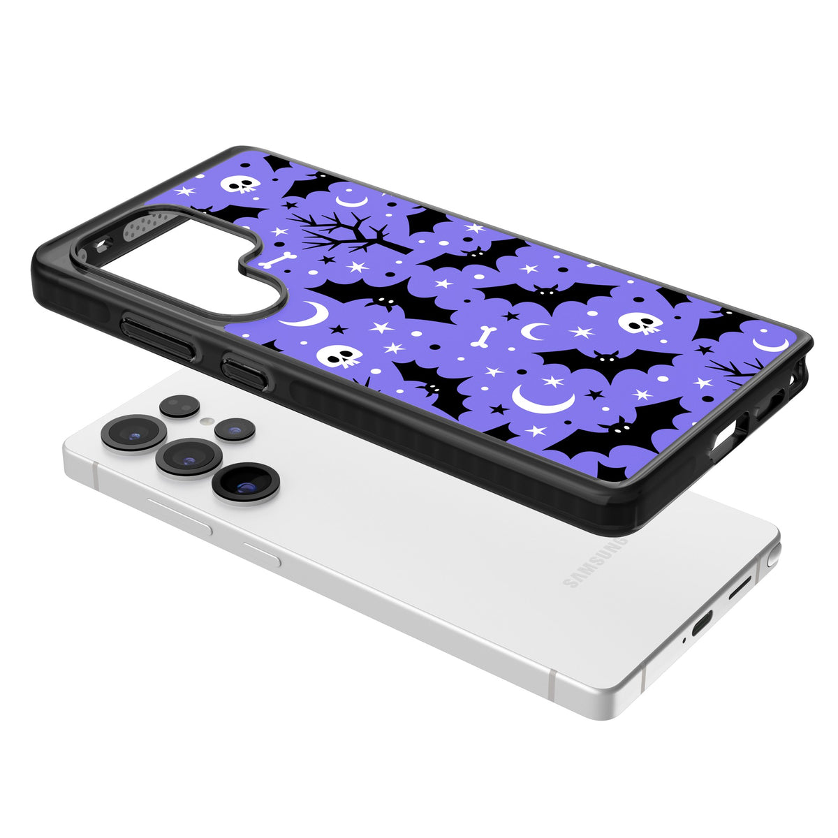 Bats N' Bones Pattern Samsung S25 Ultra / Samsung S26 Ultra Impact Black Phone Case angled