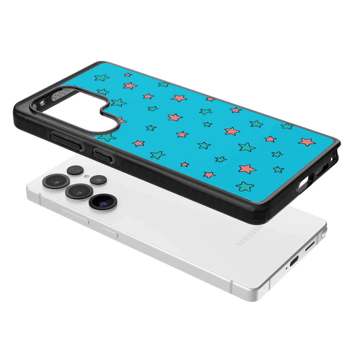 Blue Heartstopper Stars Pattern Samsung S25 Ultra / Samsung S26 Ultra Impact Black Phone Case angled