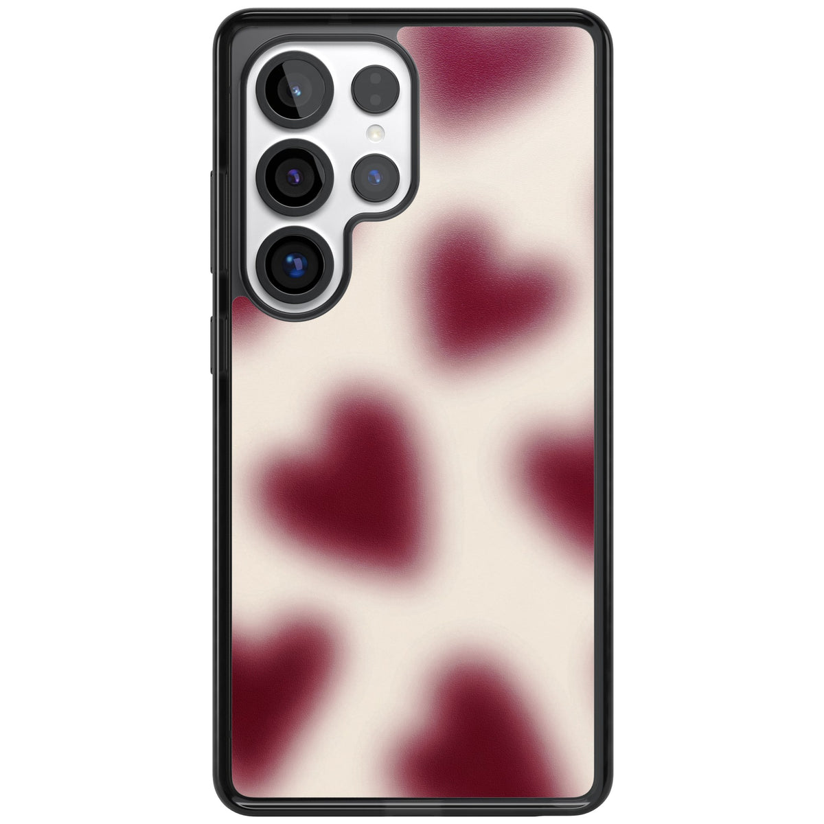 Velvet Hearts coquette iPhone case featuring blurry burgundy aura hearts on a soft cream background Samsung S25 Ultra / Samsung S26 Ultra Impact Black Phone Case front